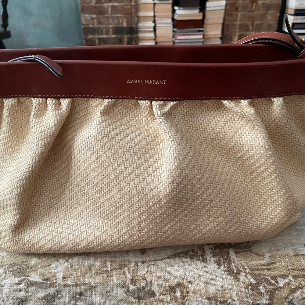 Isabel Marant Raffia Maxi Clutch with Brown Leather Trim